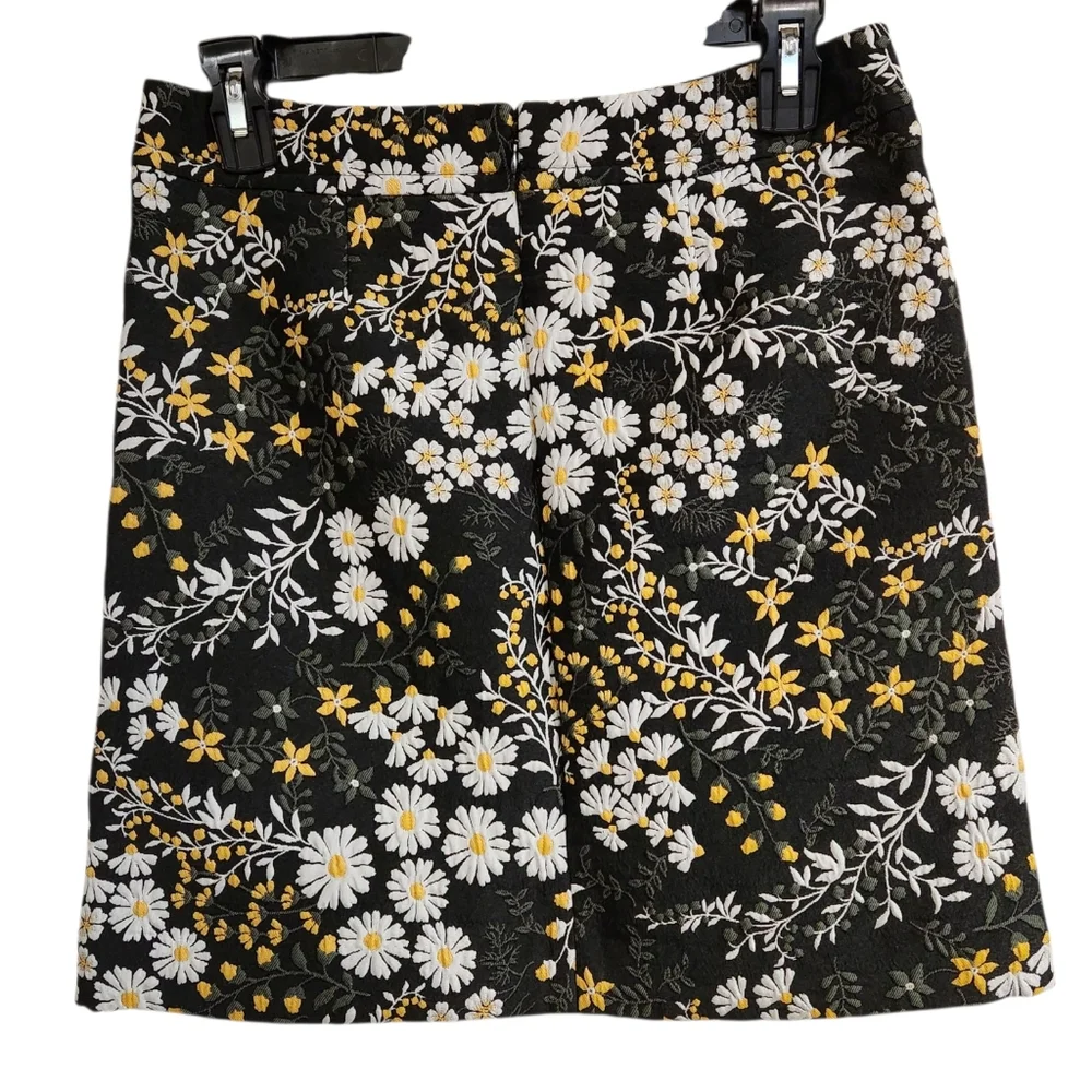 Loft Floral Jacquard Mini Skirt  Womens Sz 2P Tapestry Black Yellow Daisys Lined